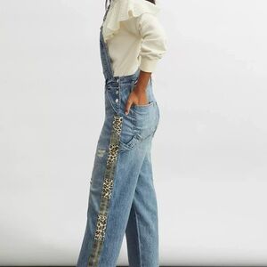 Pilcro Blue Denim Overalls with Leopard Print